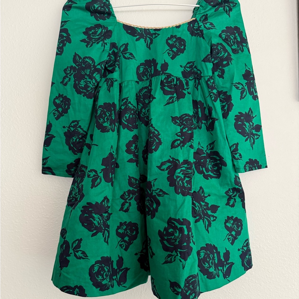 Janie and Jack Emerald Dress with navy Floral Accents